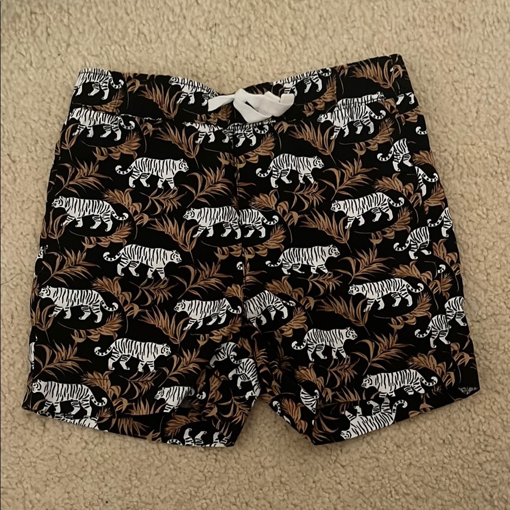 Men's Black and White Tiger Print Swim Shorts